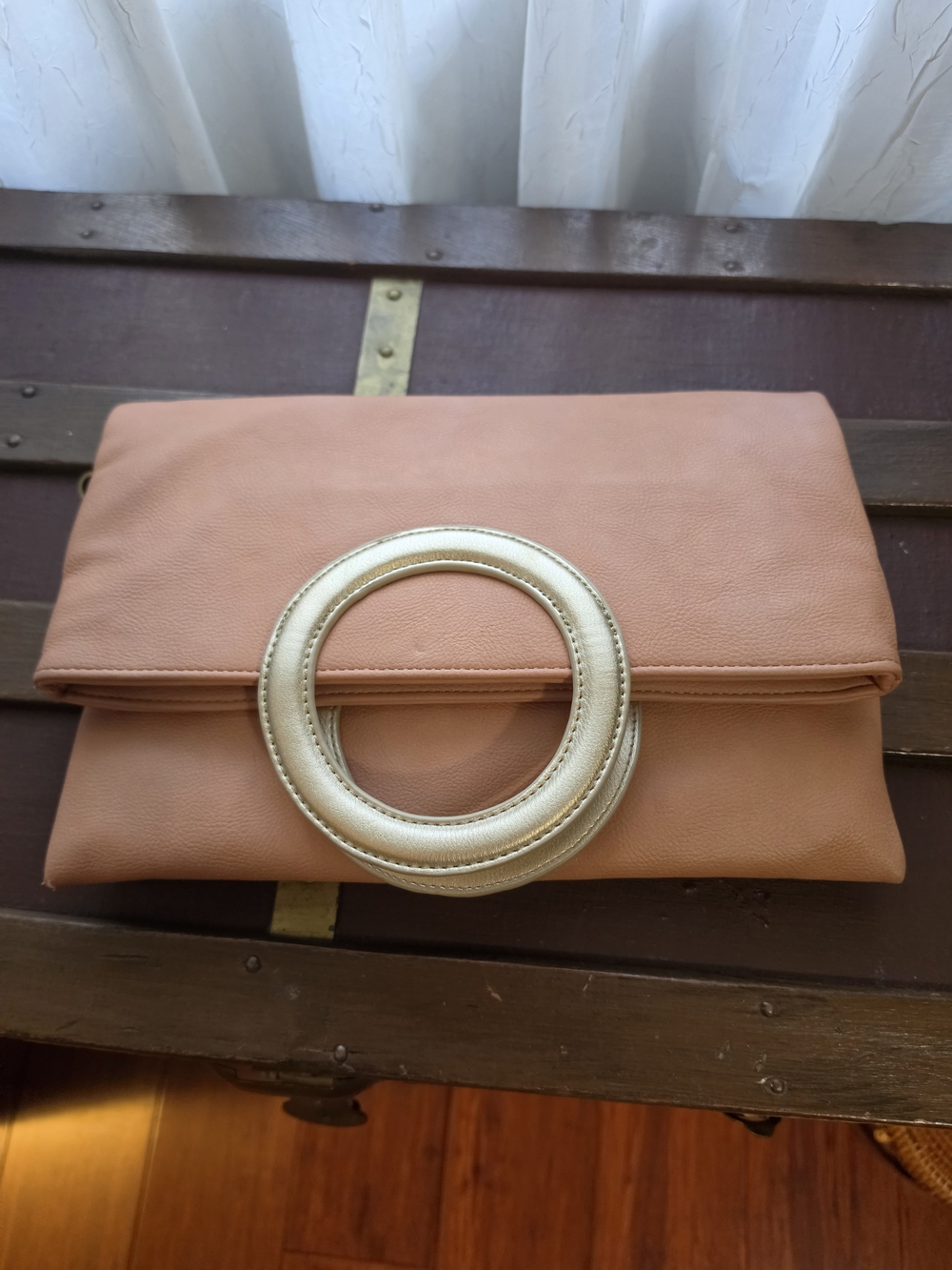 Anthropologie Peach Clutch..tote..crossbody.. with Gold Circular Handle